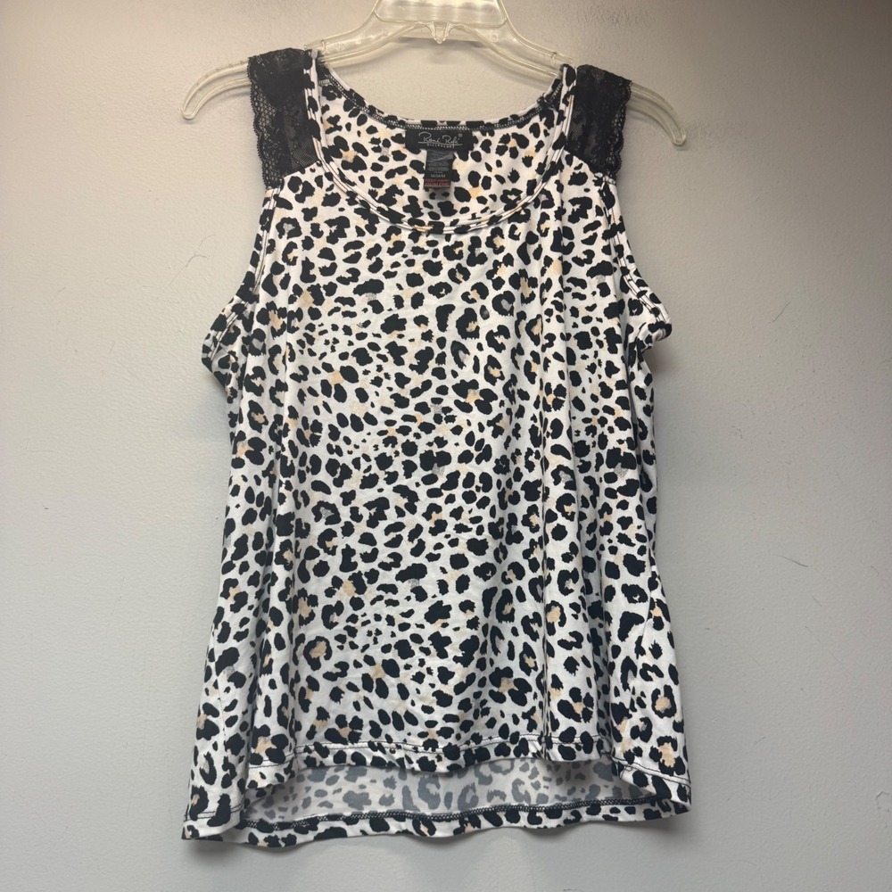 Rene Rofe Sleepwear Tank Top Womens Medium White Leopard Print Excellent Lace
